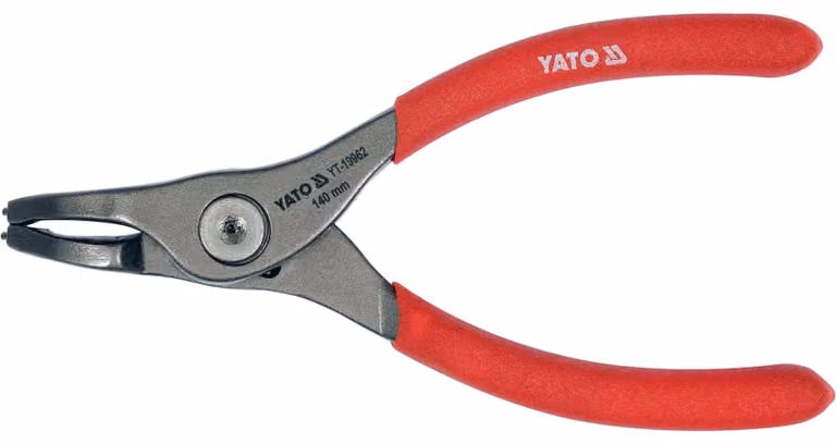 Pinza a becchi curvi per anelli di sicurezza, 140 mm, acciaio CrV