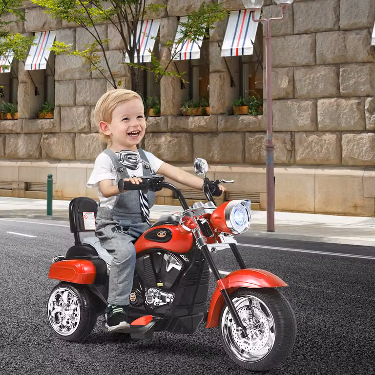 Moto elettrica stile chopper e trattore cavalcabile per bambini Costway, colore rosso, alimentata a batteria