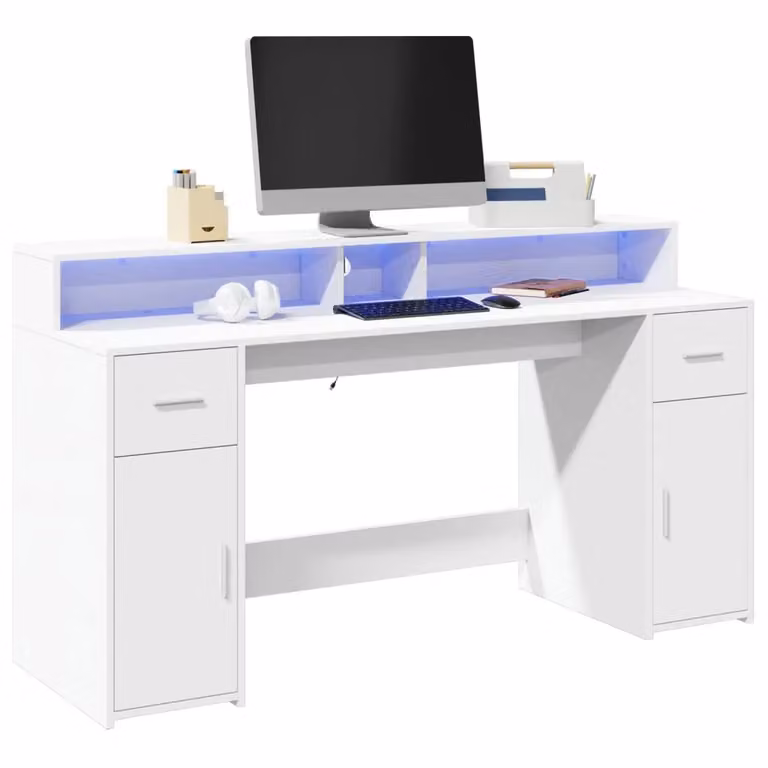 Scrivania da ufficio moderna vidaXL bianca con luci LED in MDF L/P/H: 160 x 55 x 91 cm