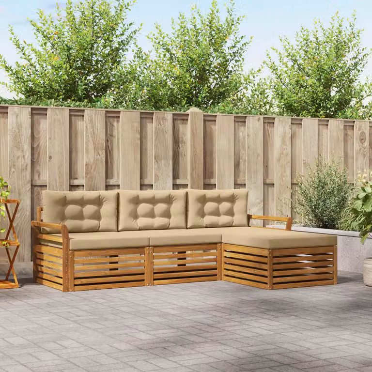 Set di divani da esterno vidaXL a forma di L in legno di acacia con cuscini, colore beige e marrone