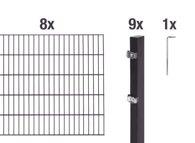 Recinzione a doppia barra Alberts 627928, set completo da 18 elementi, nero opaco, altezza 80 cm, lunghezza 16 m