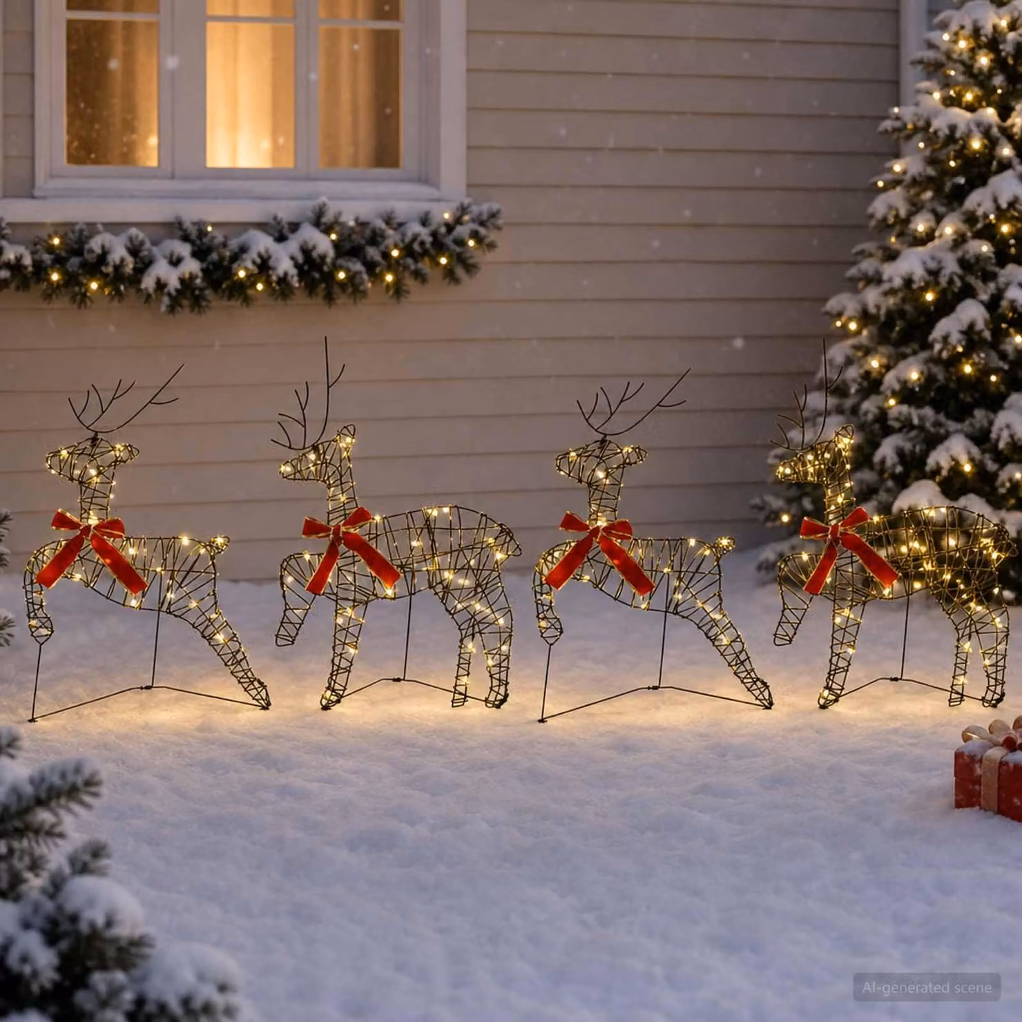 Alce natalizio, confezione da 4 pezzi, 80 LED, luce bianca calda, dimensioni 43 x 19 x 65 cm