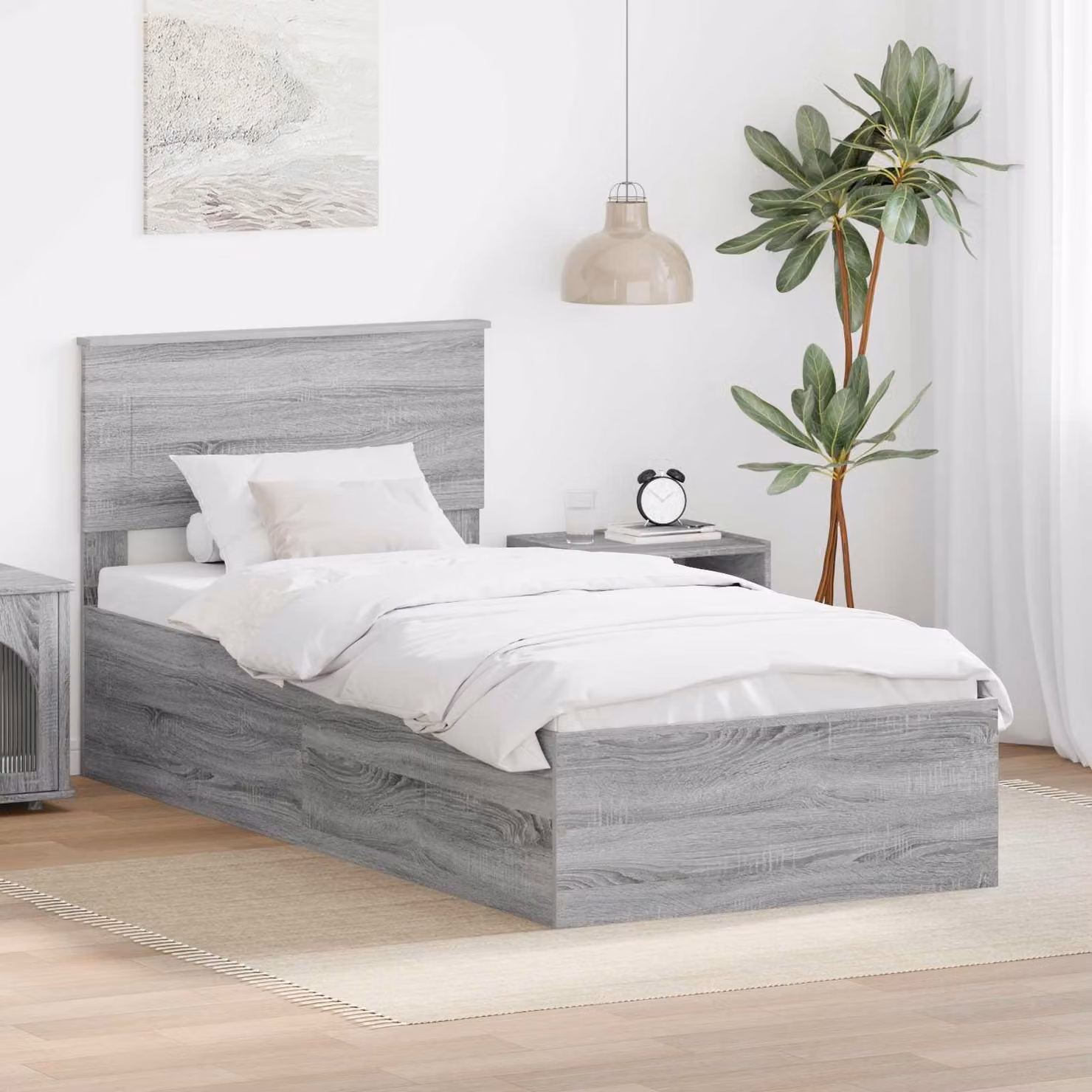 Struttura del letto con testiera vidaXL in legno MDF Grigio, L: 90 cm, P: 190 cm