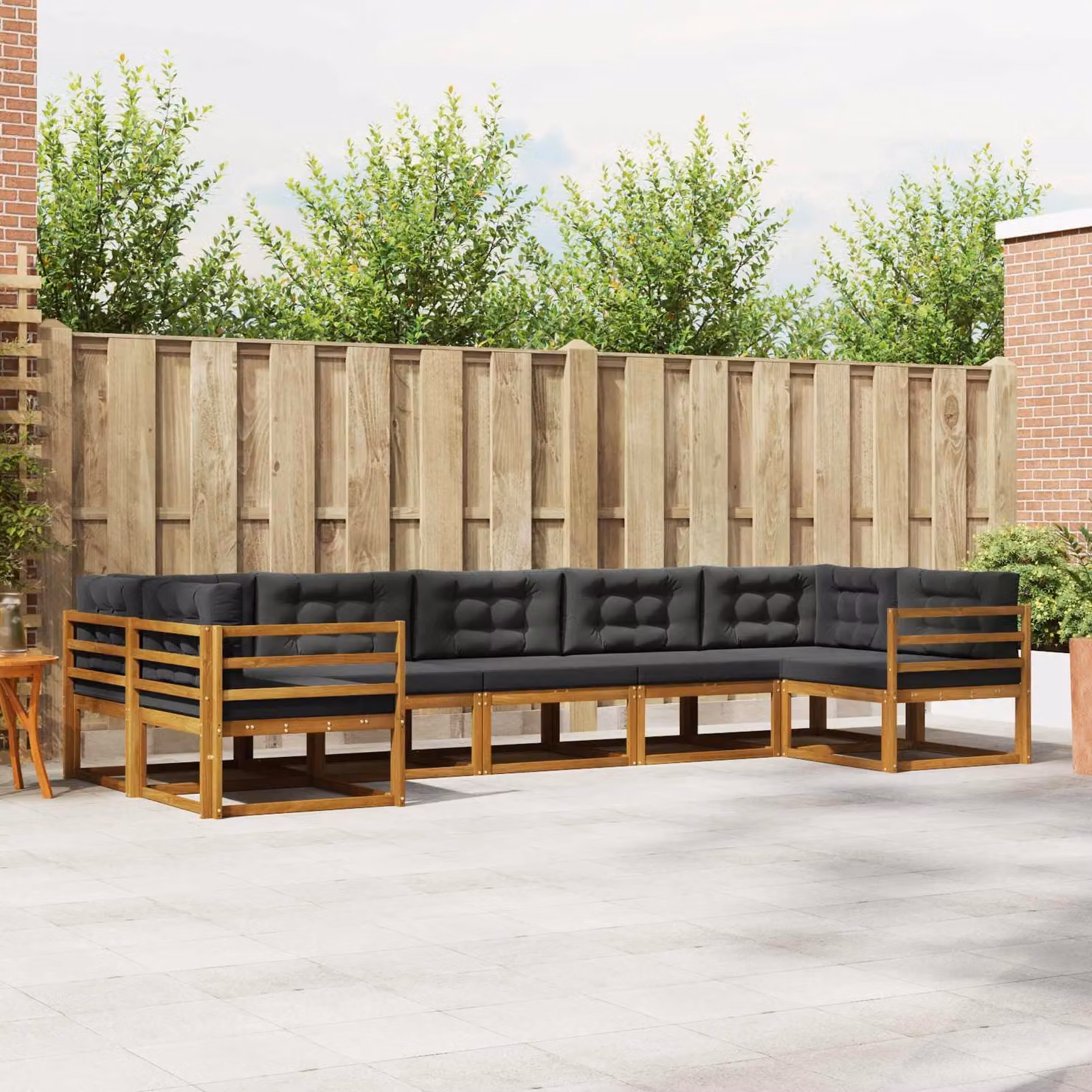 vidaXL Set di divani da esterno a forma di U composto da 7 pezzi in legno di acacia con cuscini, colore Antracite e Marrone