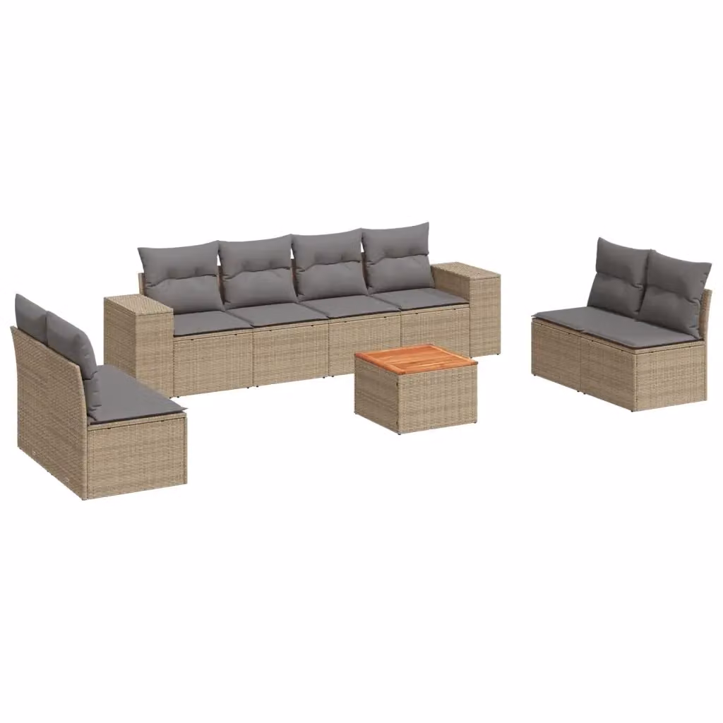 vidaXL Set Divano da Giardino 9 pz in Polyrattan Beige con Cuscini e Tavolino – 2