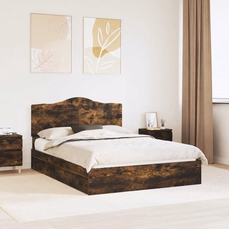 Letto con contenitore e cassetto vidaXL in rovere fumé L: 160 cm, P: 200 cm, H: 100 cm