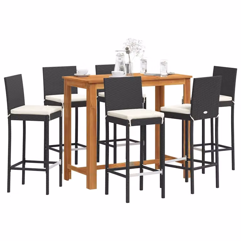 vidaXL Set Bar da Giardino 7 pz Moderno in Polyrattan e Legno di Acacia Nero e Bianco