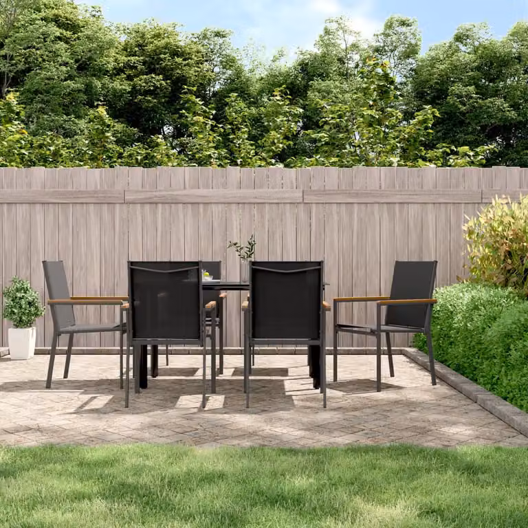 Set di 6 sedie da giardino vidaXL nere in textilene e acciaio con braccioli L/P/H: 55 x 61,5 x 90 cm