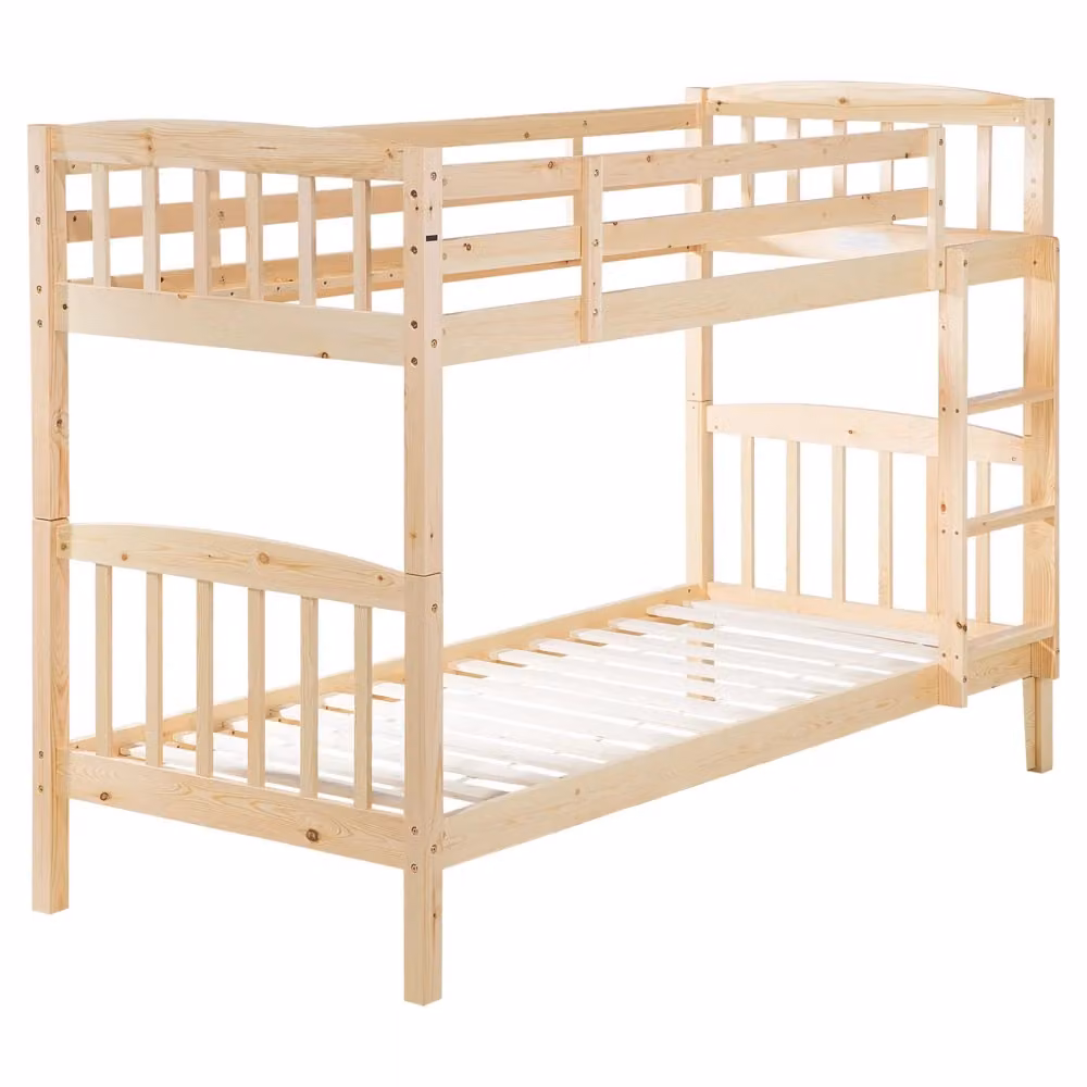 Letto a castello con struttura a casetta BELIANI in legno di pino oliato marrone per bambini L/P/H: 208 x 90 x 150 cm – 2