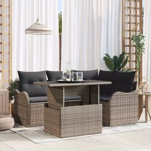 Set Divano da Giardino 5 pz Grigio Rattan in Polipropilene 3357192