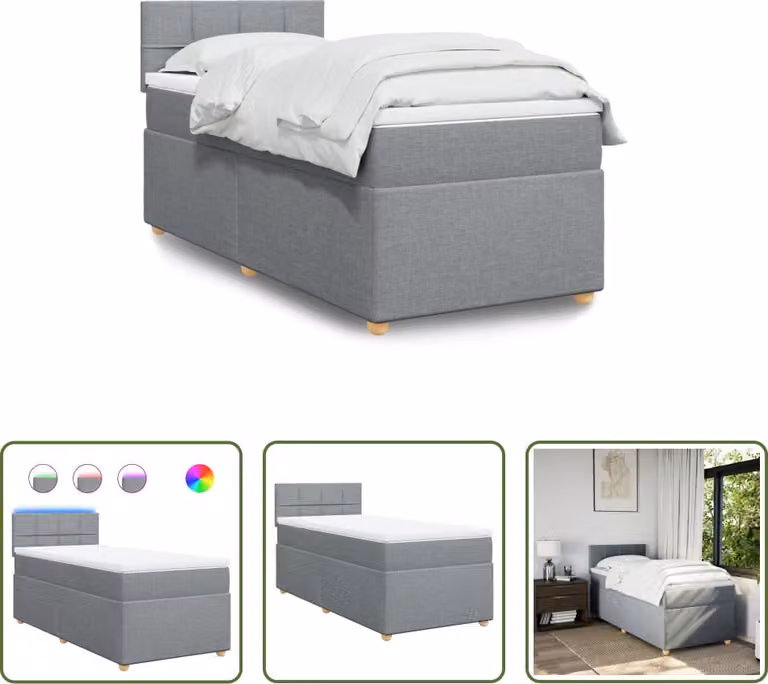 The Living Store Letto a molle con materasso grigio chiaro 80x200 cm in tessuto