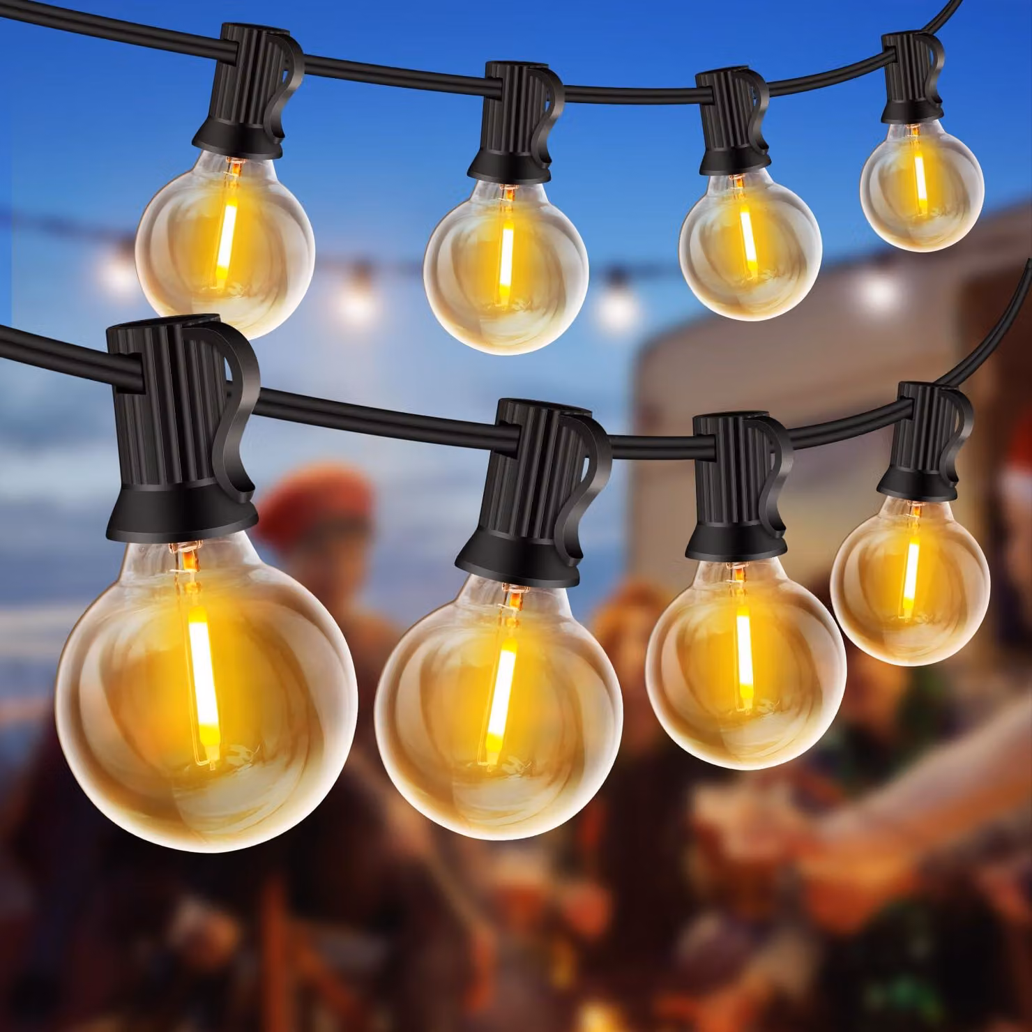 Catena luminosa a LED, 20 metri, 30+2 lampadine G40, luce bianco caldo, grado di protezione IP44, per uso esterno