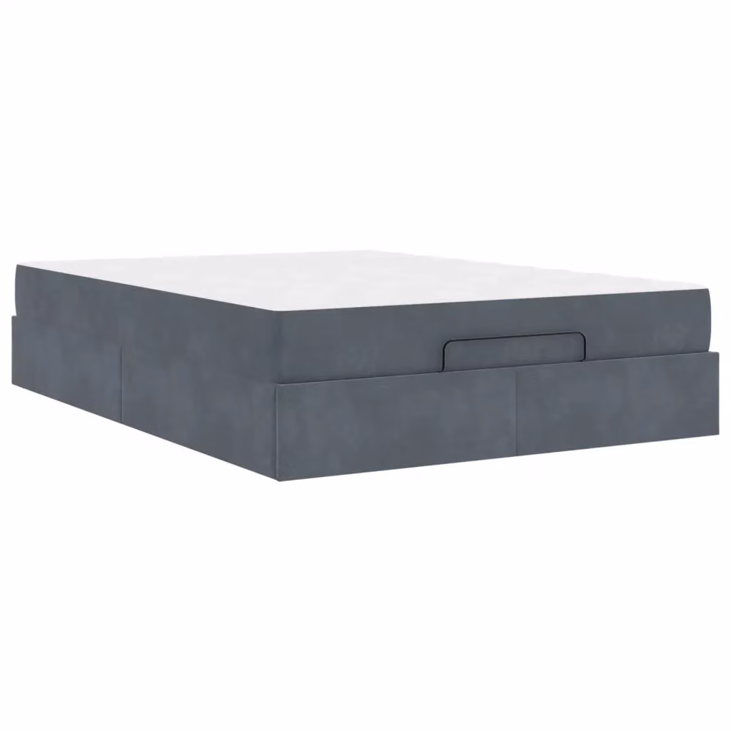 Set letto vidaXL con struttura imbottita in velluto e 2 materassi in schiuma, Grigio, L: 160 cm, P: 200 cm, H: 66 cm – 2