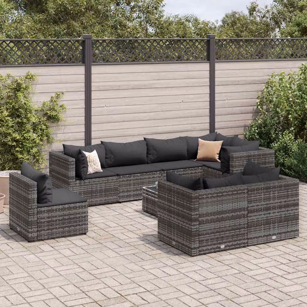 Set Divani da Giardino vidaXL 9 pz in Polyrattan Grigio Antracite con Cuscini e Tavolino