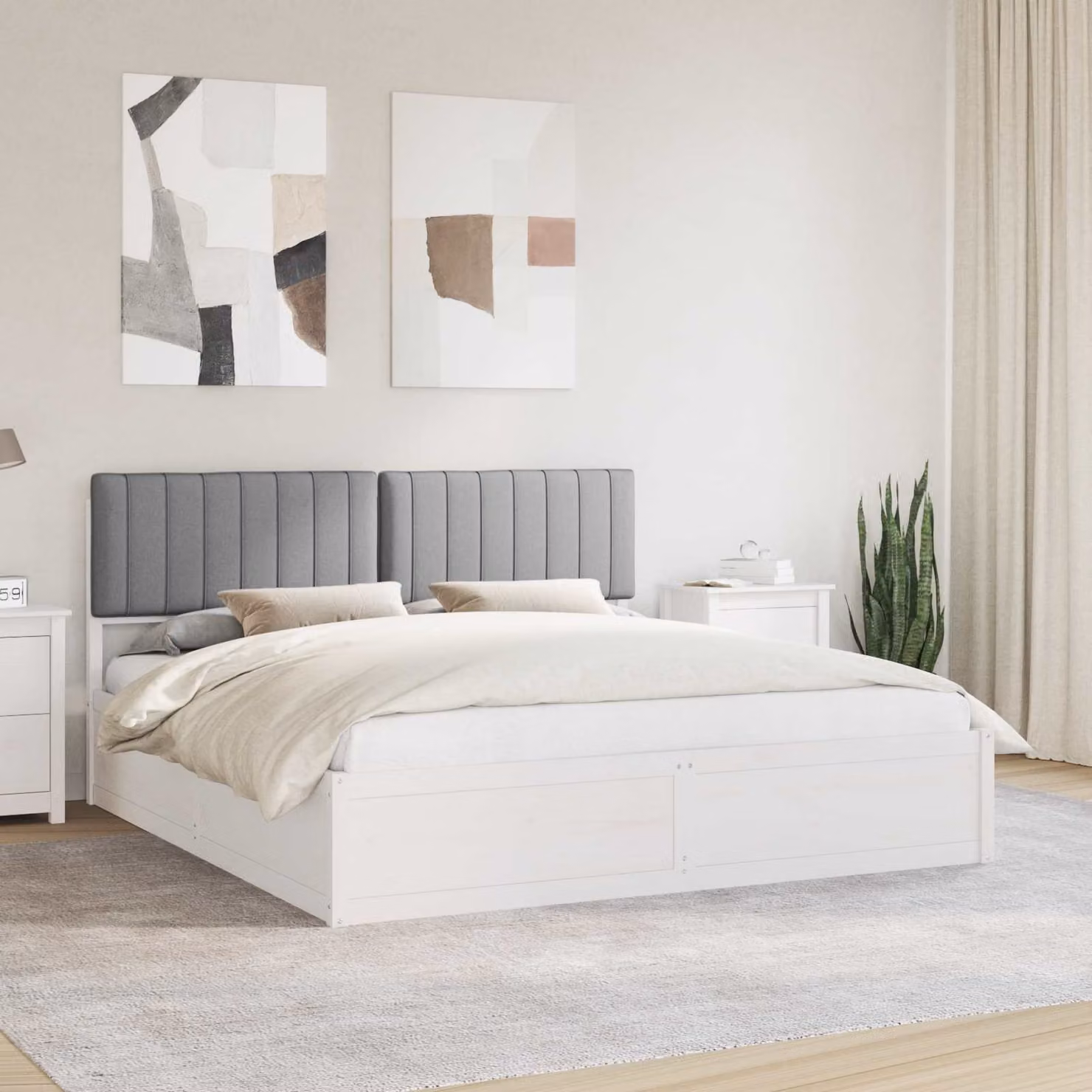 Letto moderno vidaXL con testiera rivestita in tessuto grigio e struttura in legno di pino L/P/H: 180 x 200 x 185,5 cm – 1