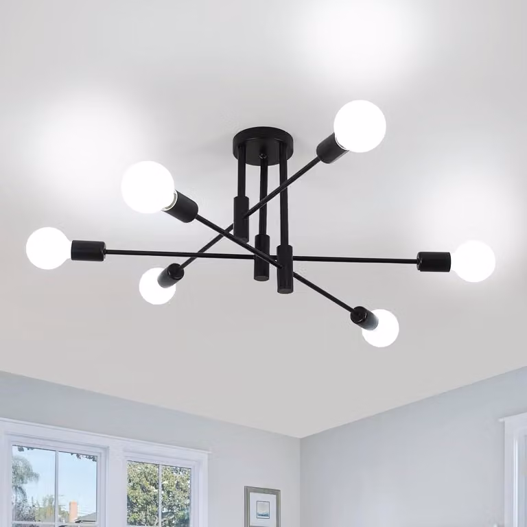 Comely, plafoniera retrò nera, 6 luci, attacco E27, stile industriale, diametro 72 cm