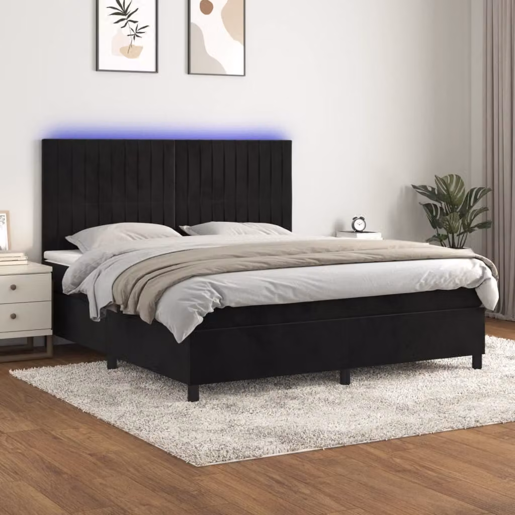 vidaXL Letto a molle con materasso e LED nero 160x200 cm in velluto - Letto a molle - Boxspringbetten - Bett - Betten