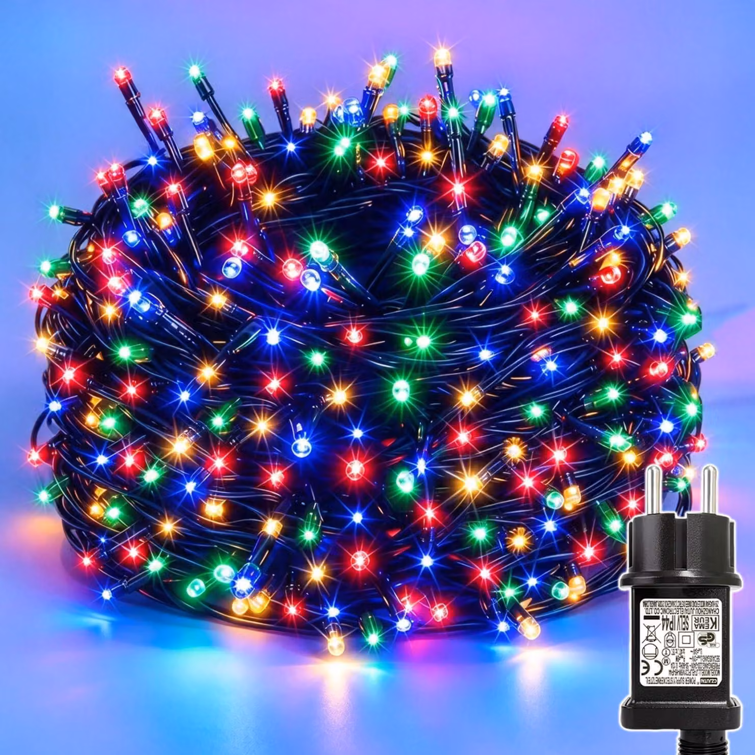 Catena luminosa a LED, 40 metri, 400 LED, grado di protezione IP44, 8 modalità, timer, per uso esterno