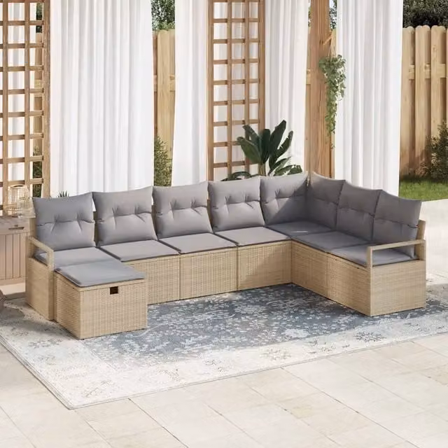 Set di divani 8 pz 8-Numero di posti Beige e Grigio Chiaro 3359229