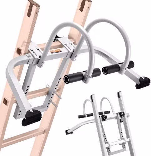 VEVOR Stabilizzatore per Scale in Acciaio Inox Argento con Impugnatura in Gomma e Barra a T per Supporto a Parete o Colmo del Tetto