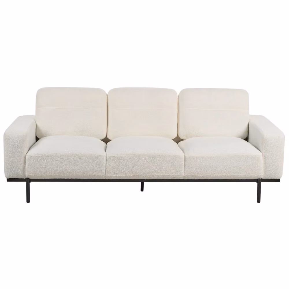 Divano a 3 posti Beliani in tessuto bouclé bianco con gambe nere per soggiorno moderno L: 215 cm, P: 87 cm, H: 72 cm – 2