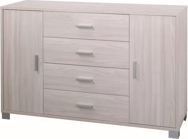 Credenza madia mobile con 2 ante e 4 cassetti 136x41x86H cm in kit di montaggio colore Olmo chiaro