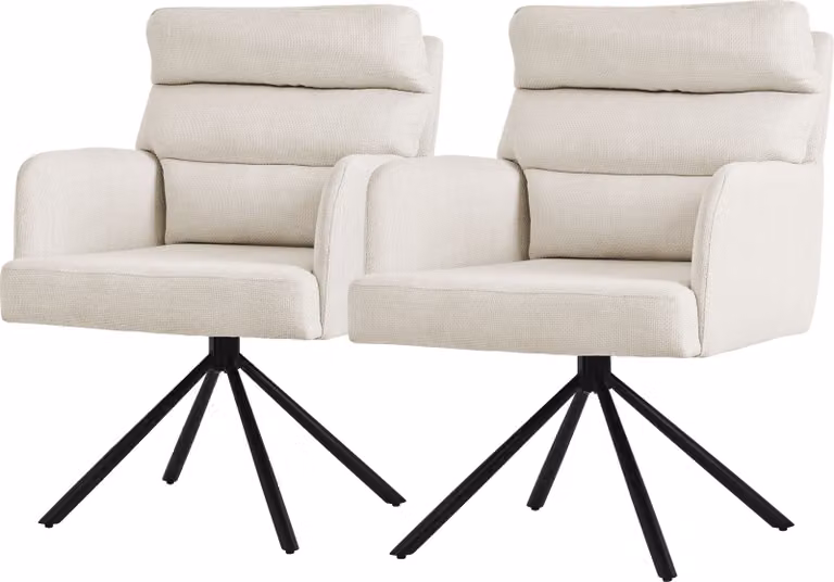 ML-Design sedie da sala da pranzo girevoli set di 2 sedie da soggiorno beige con braccioli e schienale cuscino gambe in metallo sedia girevole sedia posizione auto