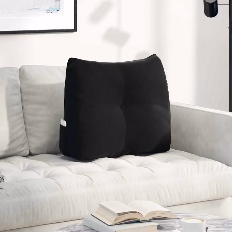 Cuscino per schiena sagomato vidaXL in velluto nero L 60 cm x P 24 cm x H 50 cm