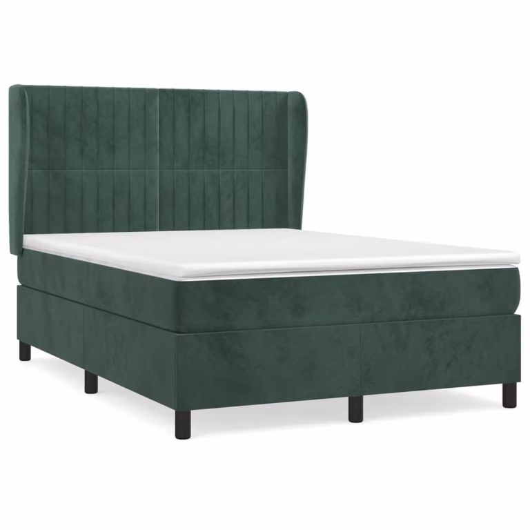 Giroletto a Molle con Materasso Verde Scuro 140x200 cm Velluto