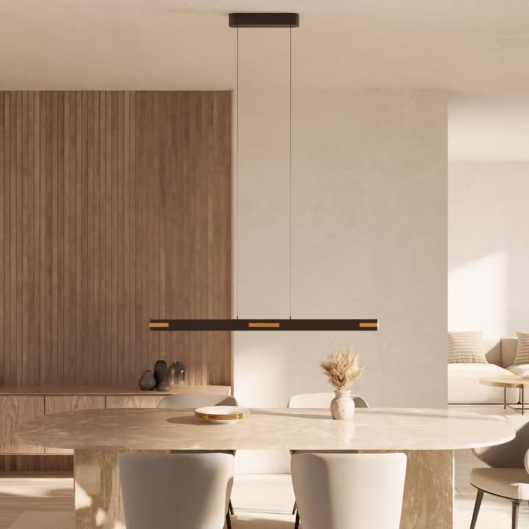 LUMIÈRE Design Lampada a Sospensione 'Rodos' 120cm LED dimmerabile Lampadario Legno Massello
