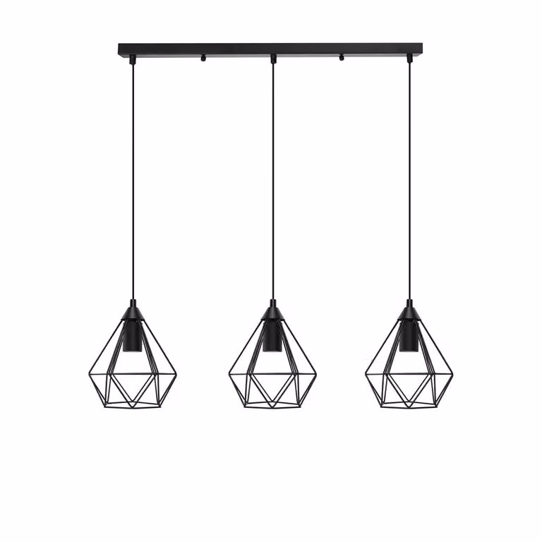 Lampada a sospensione LED, stile retrò, colore nero - 3 attacchi E27 - altezza 110 cm - lampadine LED non incluse