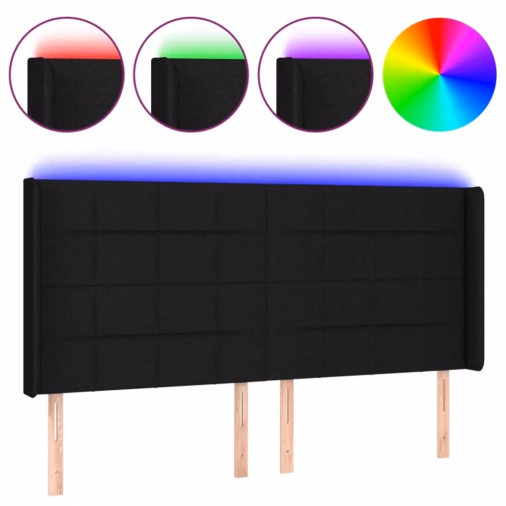 Testiera per letto vidaXL in tessuto nero con illuminazione LED e porta USB, L: 183 cm, P: 16 cm, H: 118/128 cm – 2
