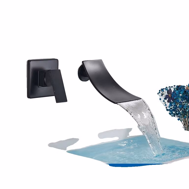Rubinetto lavabo a cascata da parete, finitura nera opaca, stile contemporaneo , Nero opaco A