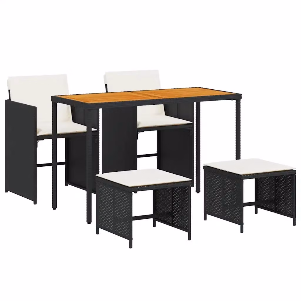 Set da pranzo da giardino moderno vidaXL in legno di acacia oliato e rattan con 5 pezzi in bianco e nero – 2