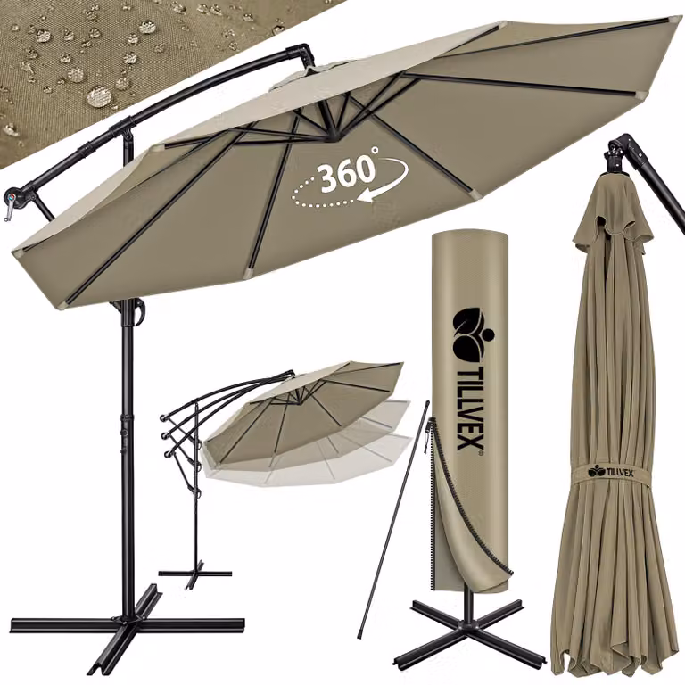 tillvex ombrellone marrone Ø 300 cm ombrellone pensile da giardino ombrellone da mercato ombrellone a manovella balcone alluminio inclinabile