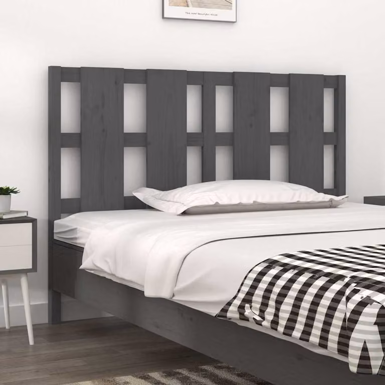 Testiera per letto vidaXL in legno massello di pino, colore grigio, L 125,5 cm x P 4 cm x H 100 cm