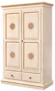 Armadio Verona KIVIO in legno di pino stile shabby chic bianco decorato con motivi floreali L: 125 cm, P: 60 cm, H: 200 cm
