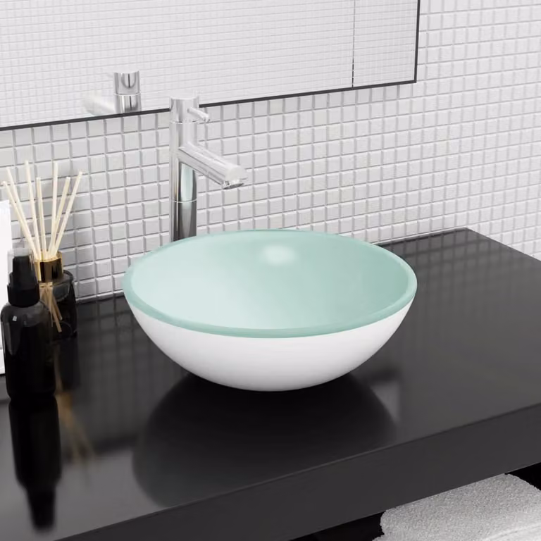 The Living Store Lavabo in vetro temperato 35x12 cm Bianco