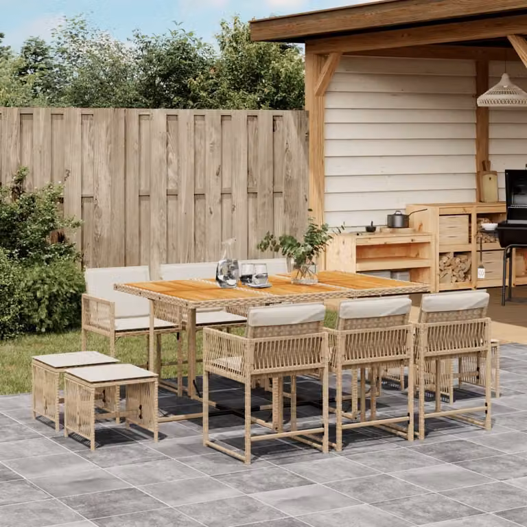 Maison Exclusive - Set da Pranzo da Giardino 11 pz con Cuscini Beige in Polyrattan