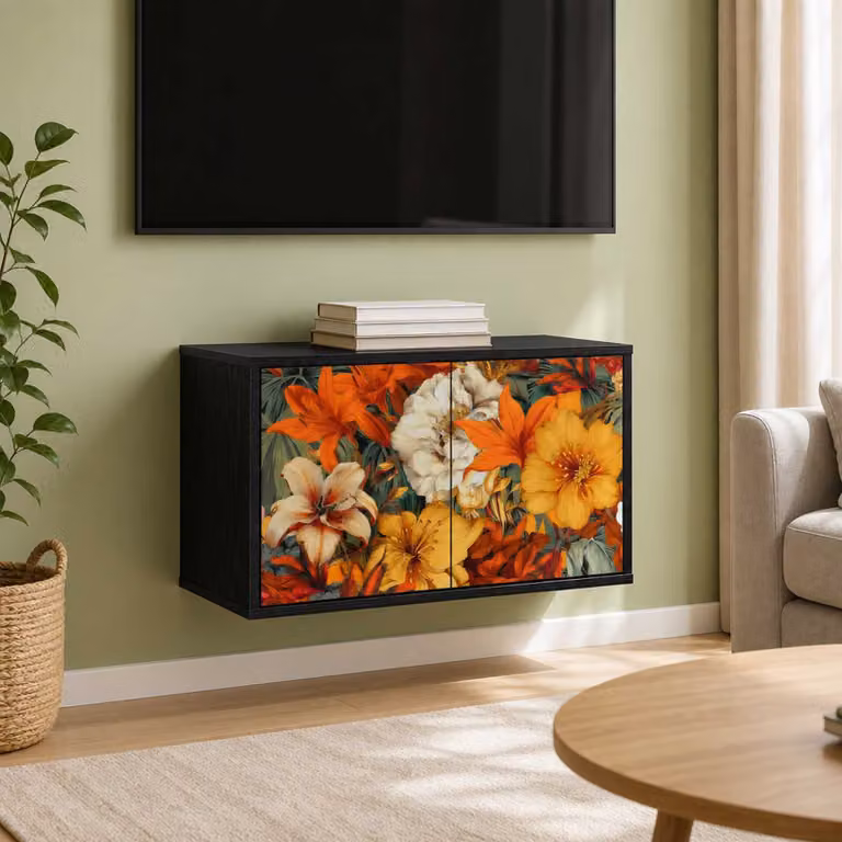 Mobile TV da parete vidaXL GENNEP in rovere e nero, L 69 cm x P 33 cm x H 40 cm