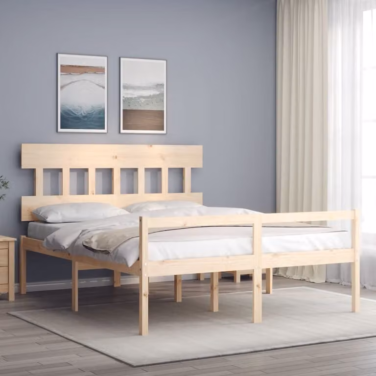 Letto per anziani vidaXL in legno massello di pino con testiera, stile rustico, L/P/H: 160 x 200 x 165,5 cm