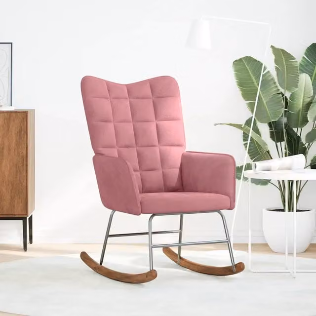 Sedia a Dondolo Rosa in Velluto con Braccioli per Adulti