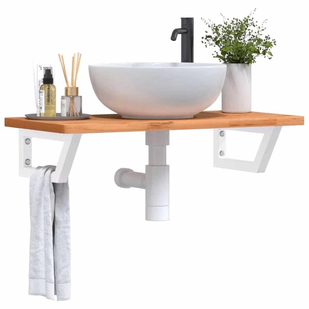 vidaXL Ripiano a Parete per Lavabo in Acciaio e Massello di Faggio