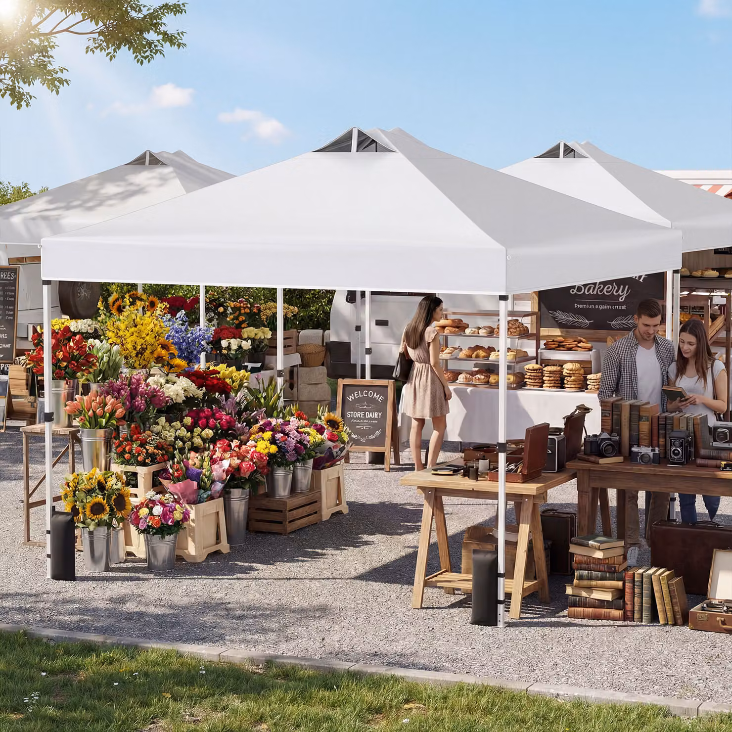 Costway Gazebo Portatile con Installazione Istantanea e Tettuccio Argento, Tenda da Campeggio Bianco 3x3 m