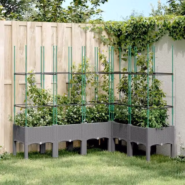 Fioriera da giardino con graticcio vidaXL in plastica grigia L: 160 cm, P: 120 cm, H: 142,5 cm