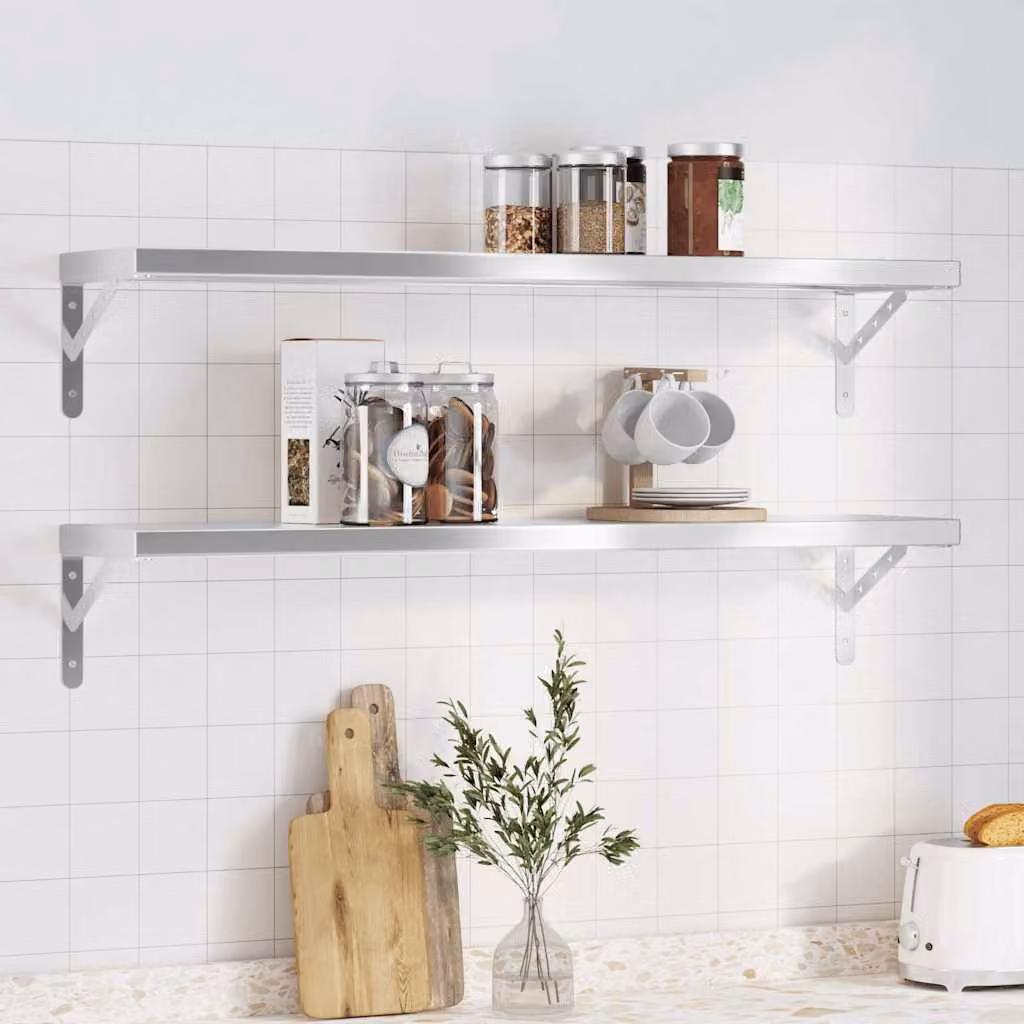 Set di 2 mensole a muro vidaXL in acciaio inossidabile argento opaco, L: 100 cm, P: 23,5 cm