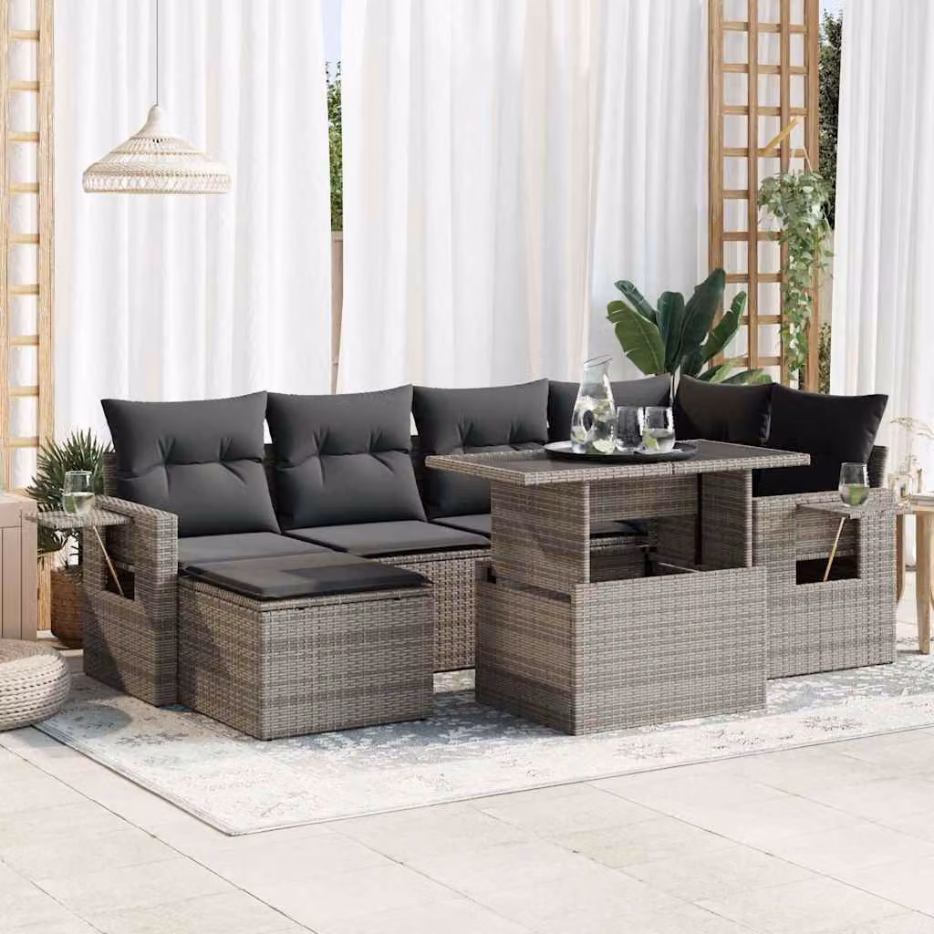 Maison Exclusive - Set da giardino 7 pezzi con cuscini in polyrattan grigio