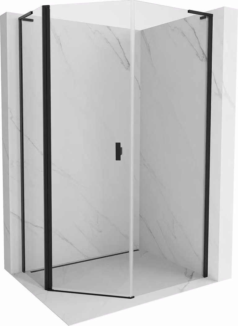 Mexen Mist L cabina doccia pentagonale asimmetrica a battente 80 x 90 cm, trasparente, nera - 8A8L-080-090-70-00