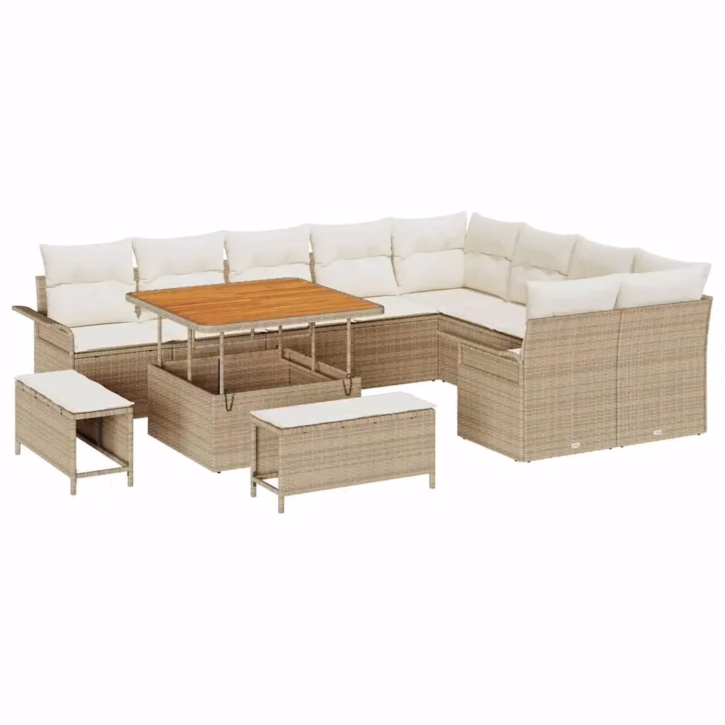 Set da giardino vidaXL 12 pezzi beige con cuscini e tavolino in rattan e metallo – 2