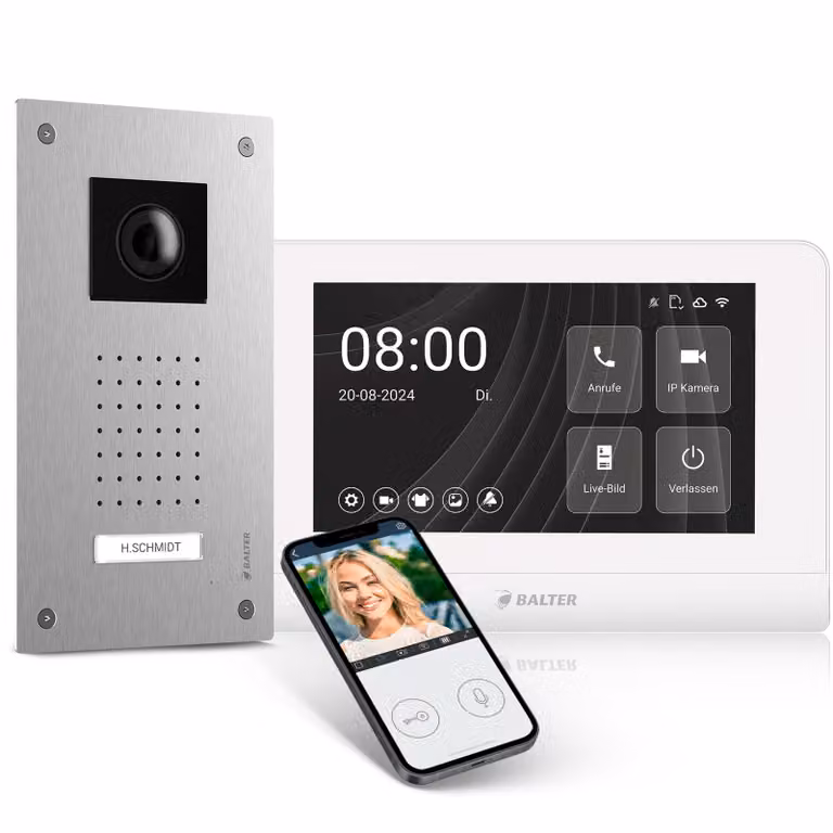 BALTER ENTRI L videocitofono da incasso con telecamera full HD e modulo audio incl. 2 fili 1x monitor WiFi HD da 7 pollici app per smartphone per set di case monofamiliari